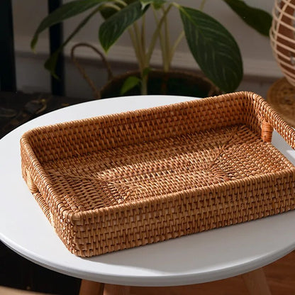 Hand-woven Rattan Basket With Handle Eco Friendly Products Kitchen Organizer Vegetable Fruit Home Organization And Storage